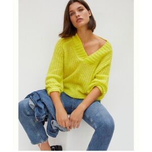 Anthropologie Honore Neon Yellow Ribbed Sweater size XS